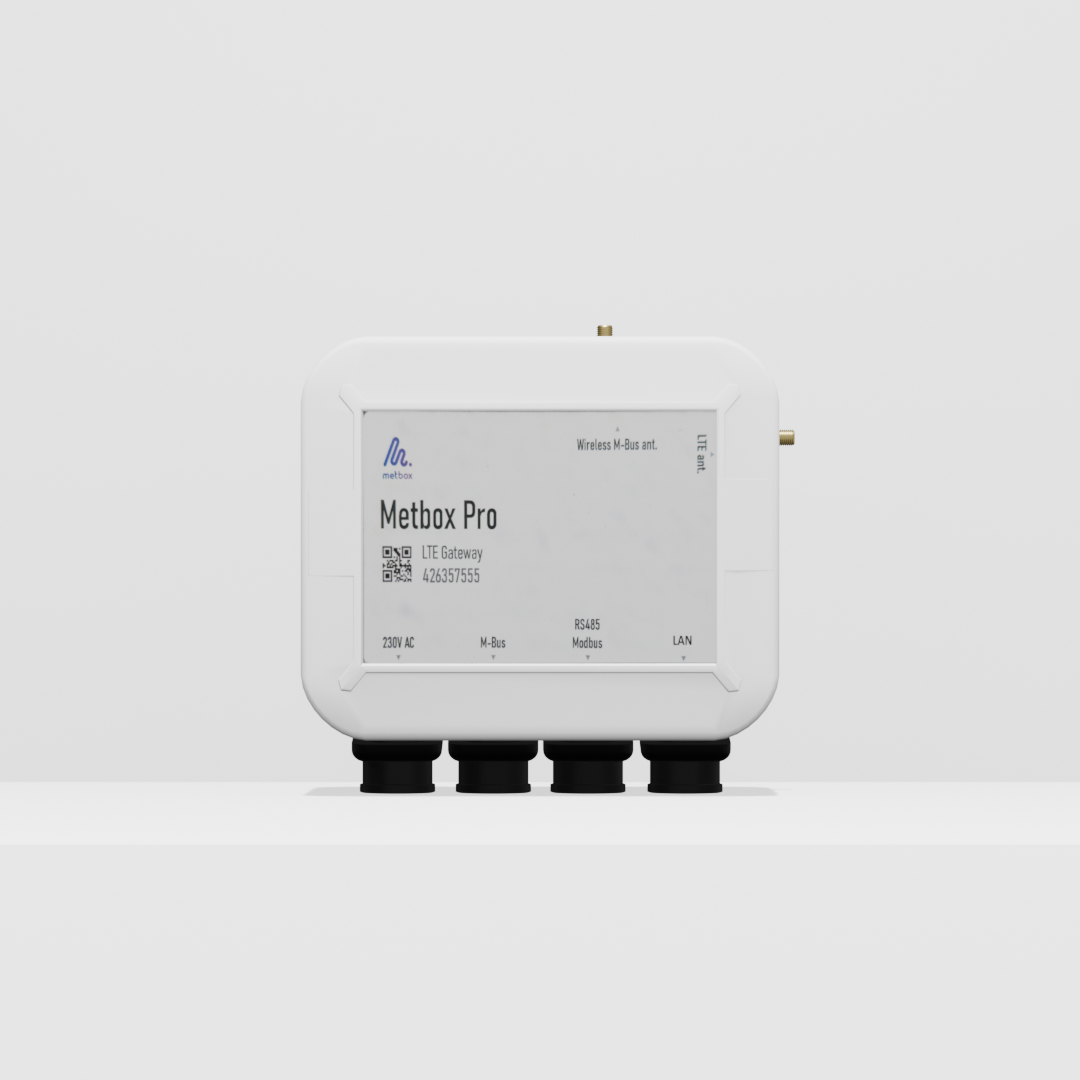Metbox Pro gateway · front panel, ports and labels