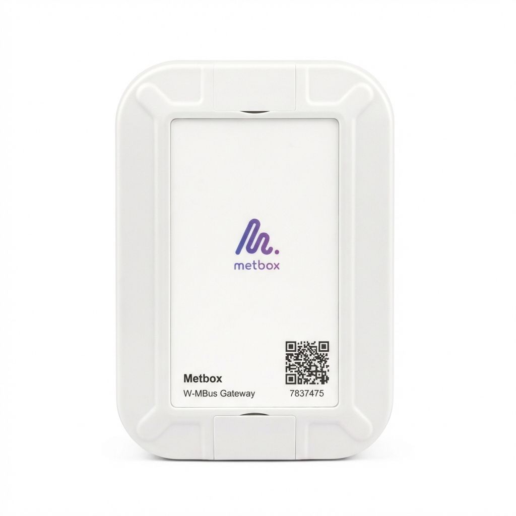 Metbox wM-Bus Gateway Battery · front view, label and QR