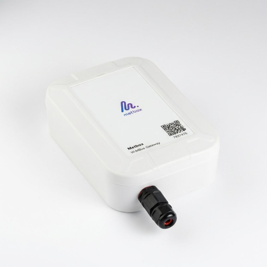 Metbox wM-Bus Gateway 230V · top view, cable gland detail